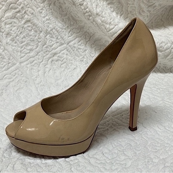 Cole Haan platform patent leather heels, nude, Nike air Comfort, peep toe, 9B - Picture 6 of 10